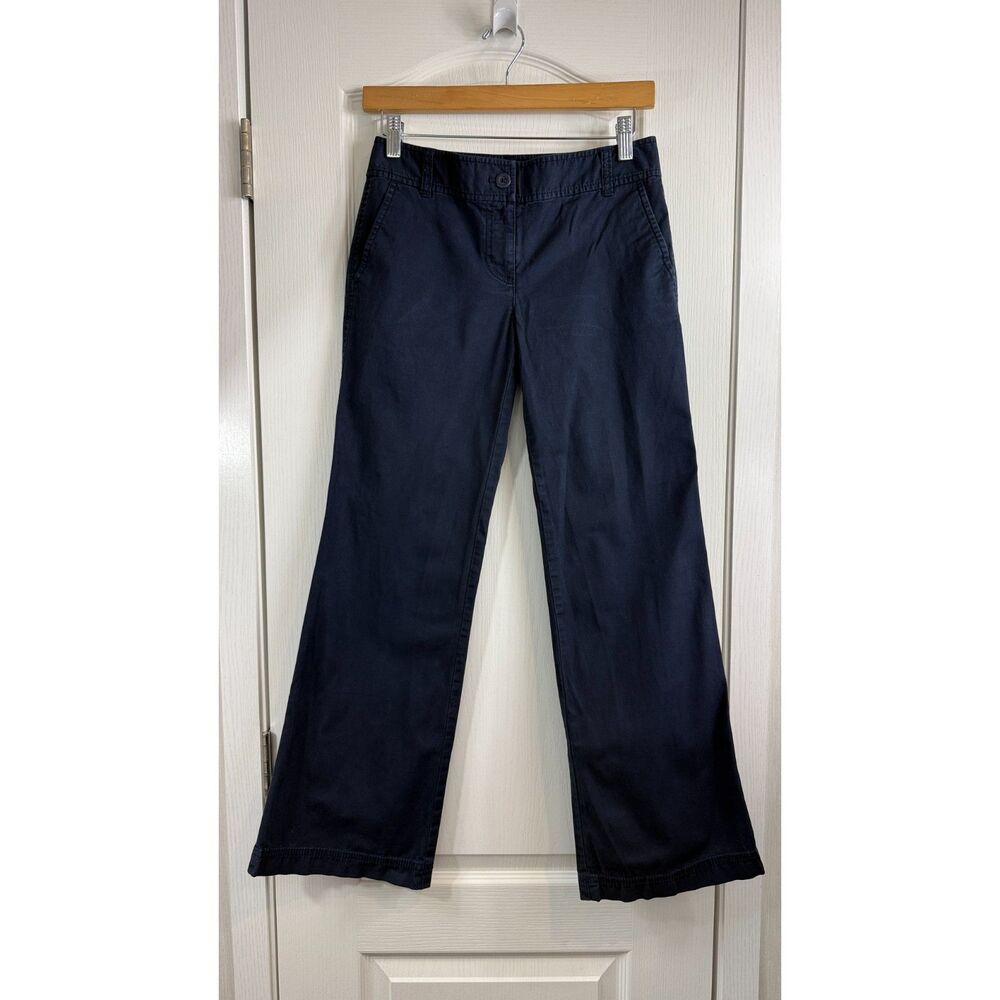 LOFT Signature Chino Pants Women 0P Petite Navy Blue Bootcut Stretch Cotton